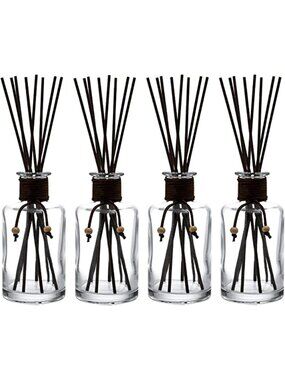 Set of 4 Glass Diffuser Bottles with 32 Reed Sticks - Aromatherapy & Home
